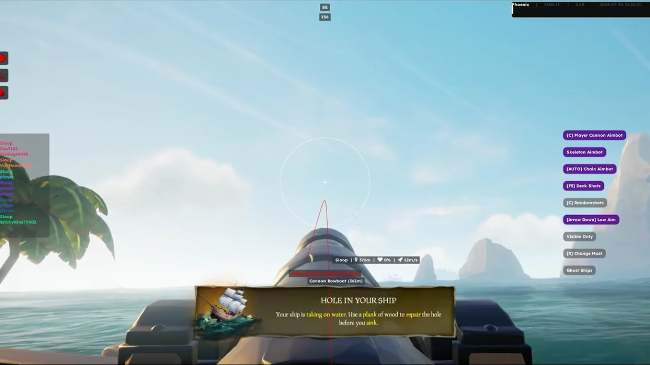 Cannon aimbot with trajectory line in Sea of Thieves